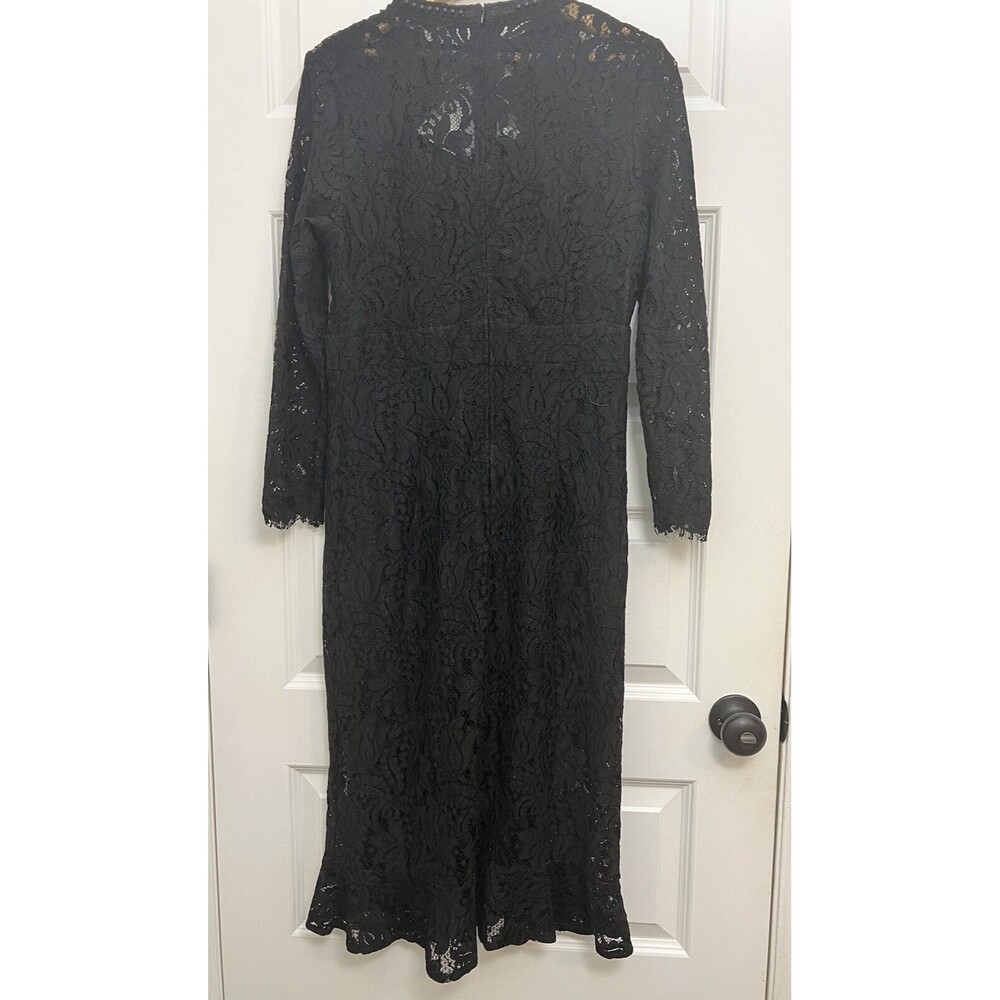 Whimsigoth Black Crochet Floral Lace Long Sleeve Midi Dress Sz  L Beaded Siryun - Picture 4 of 16